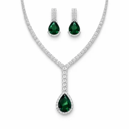 Emerald Green Teardrop Pendant Necklace Set