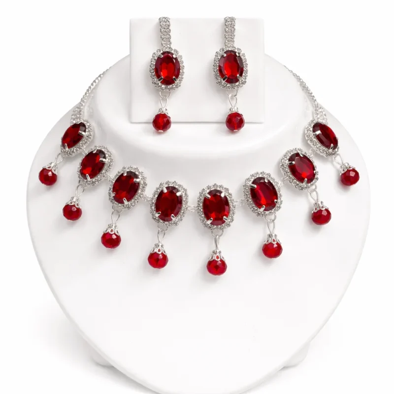red crystal bridal necklace set wholesale