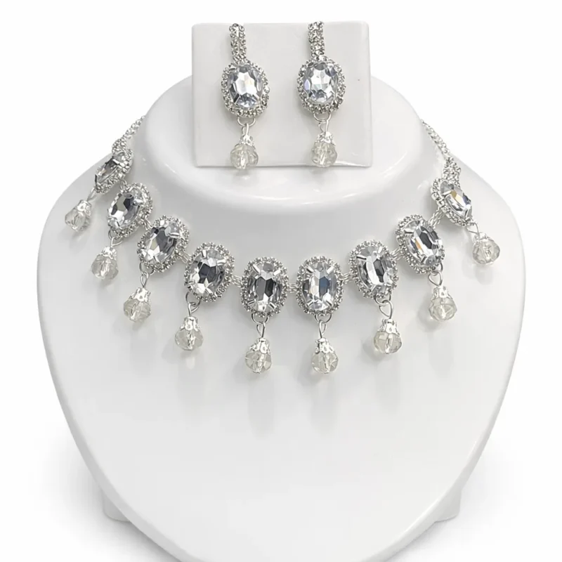 Silver Crystal Bridal Necklace Set Box