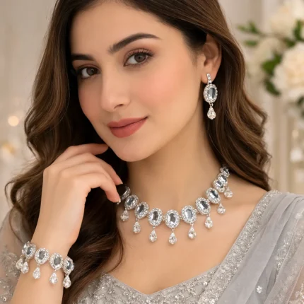 Silver Crystal Bridal Necklace Set Box