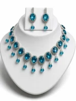 Diamond Oval Stone Bridal Necklace Set