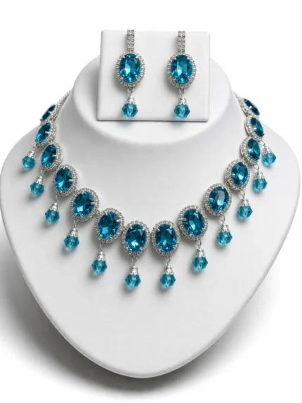 Diamond Oval Stone Bridal Necklace Set
