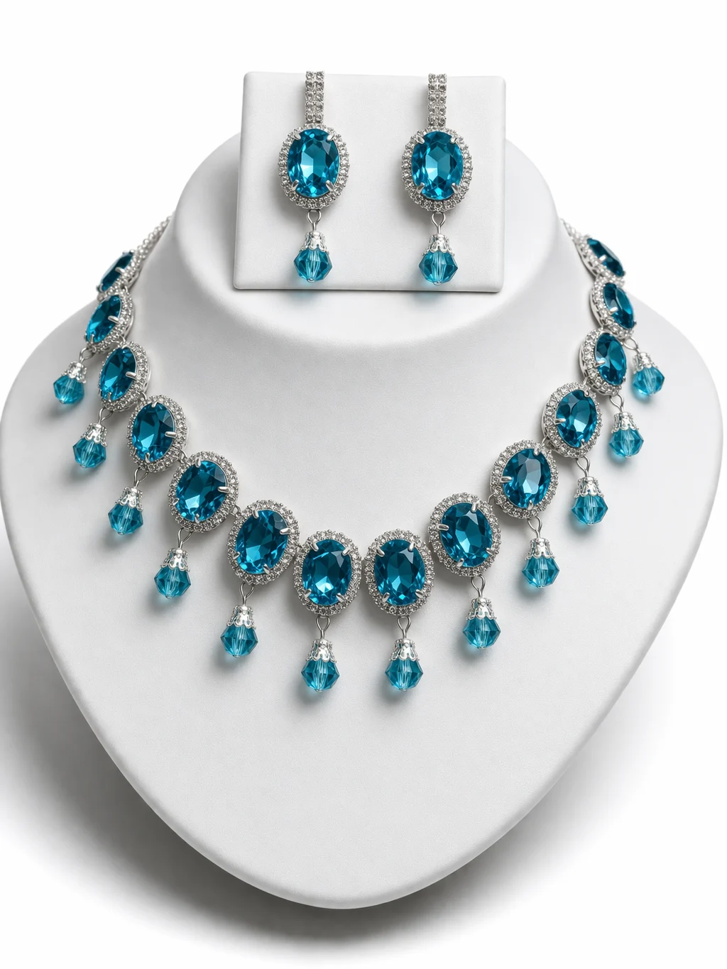 Diamond Oval Stone Bridal Necklace Set Diamond Oval Stone Bridal Necklace Set