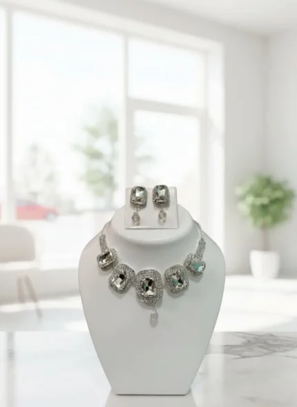 champagne crystal square necklace set wholesale