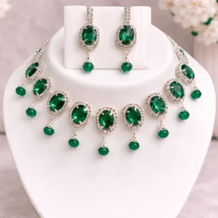 emerald green crystal bridal necklace set wholesale
