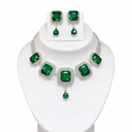 emerald green square crystal necklace set wholesale