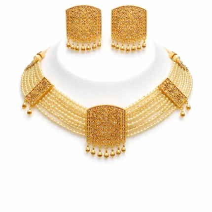 gold pearl layered bridal choker necklace set wholesale