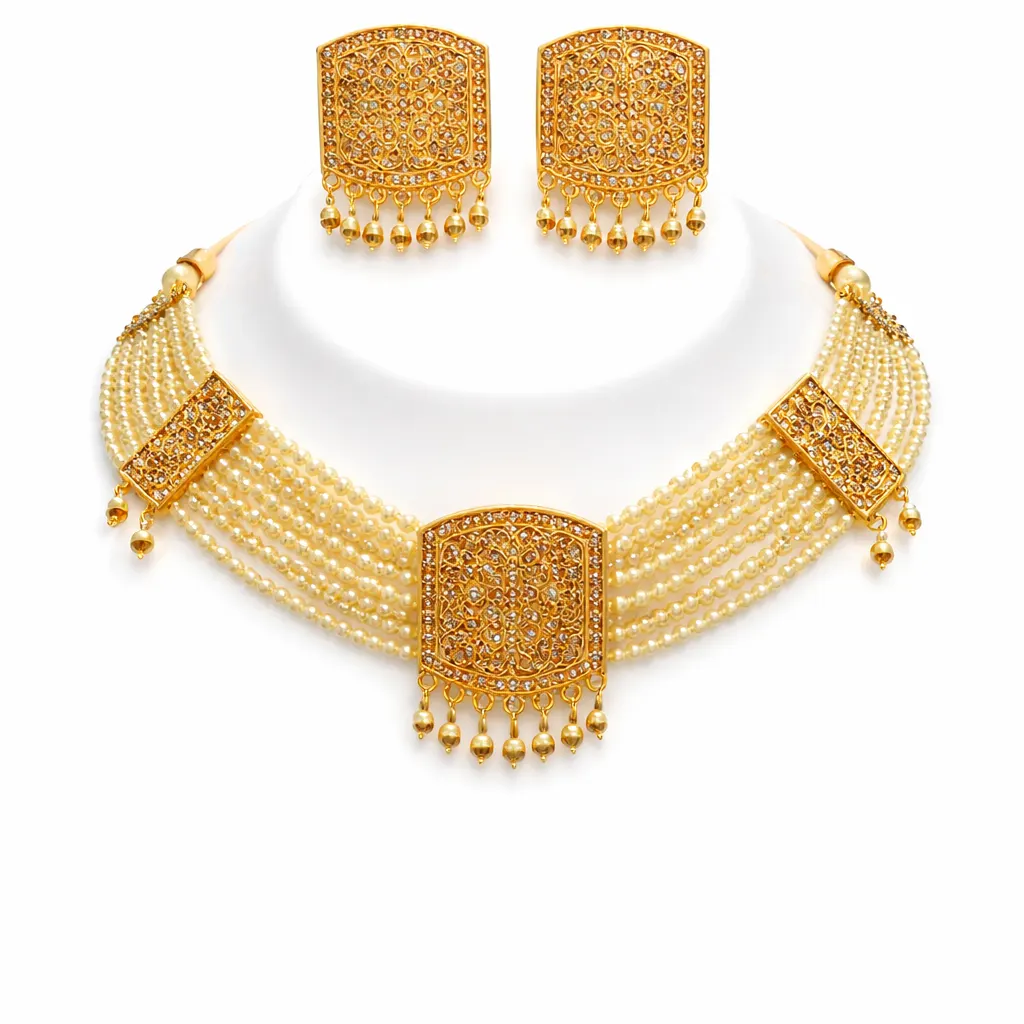 gold pearl layered bridal choker necklace set wholesale gold pearl layered bridal choker necklace set wholesale