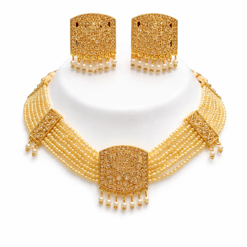 gold pearl multi layer bridal choker necklace set wholesale gold pearl multi layer bridal choker necklace set wholesale