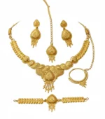 gold plated traditional bridal jewellery set wholesale with maang tikka and bracelet