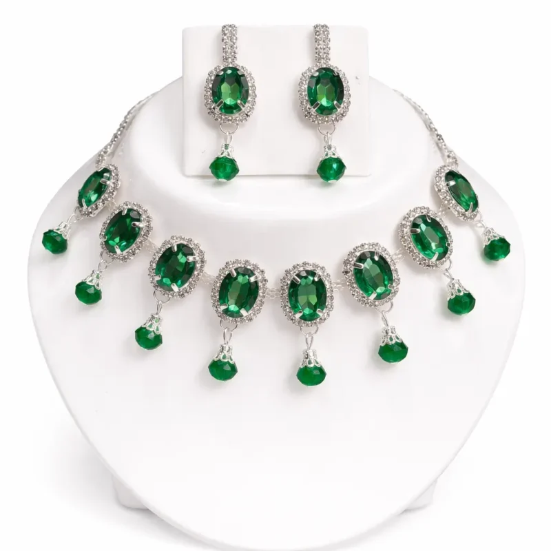 green crystal bridal necklace set wholesale