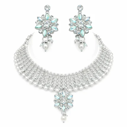 heavy silver american diamond bridal choker necklace set wholesale