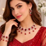 Ruby Red Crystal Bridal Necklace Set – Artificial Jewellery Wholesale Box (12 Pcs) - Image 2