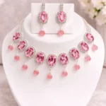 Pink Crystal Bridal Necklace Set – Artificial Jewellery Wholesale Box (12 Pcs)