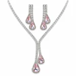 pink teardrop american diamond lariat necklace set wholesale