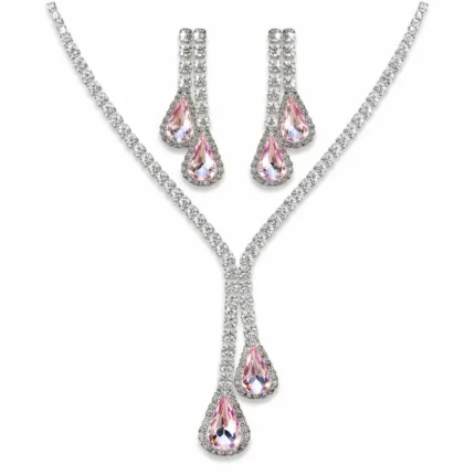 pink teardrop american diamond lariat necklace set wholesale