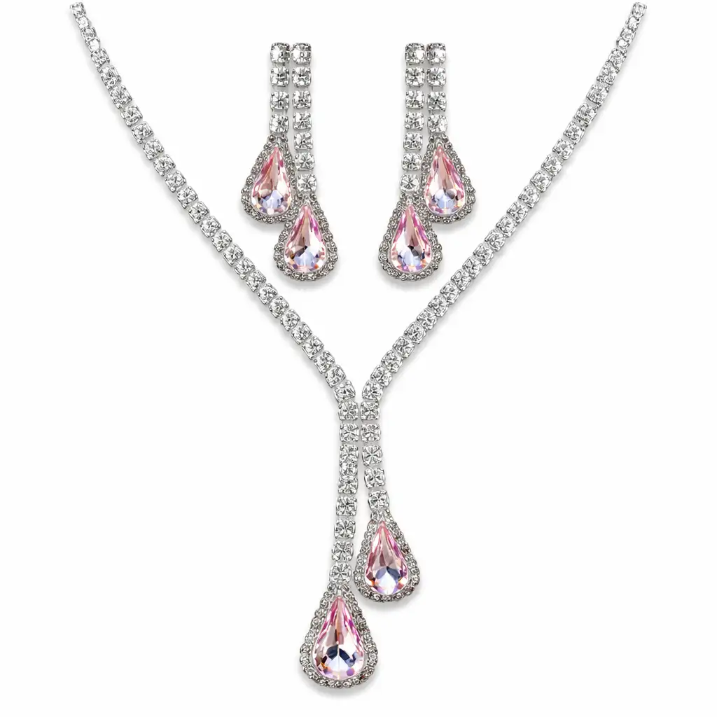 pink teardrop american diamond lariat necklace set wholesale pink teardrop american diamond lariat necklace set wholesale