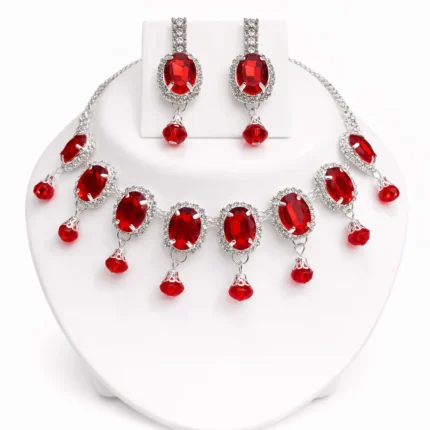 ruby red crystal bridal necklace set wholesale