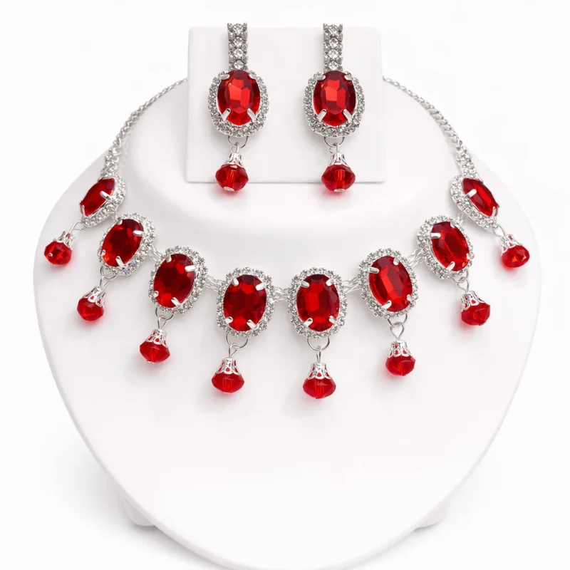 ruby red crystal bridal necklace set wholesale
