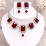 ruby red square crystal necklace set wholesale