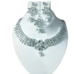 silver american diamond floral bridal choker necklace set wholesale