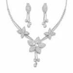 silver american diamond floral drop necklace set wholesale