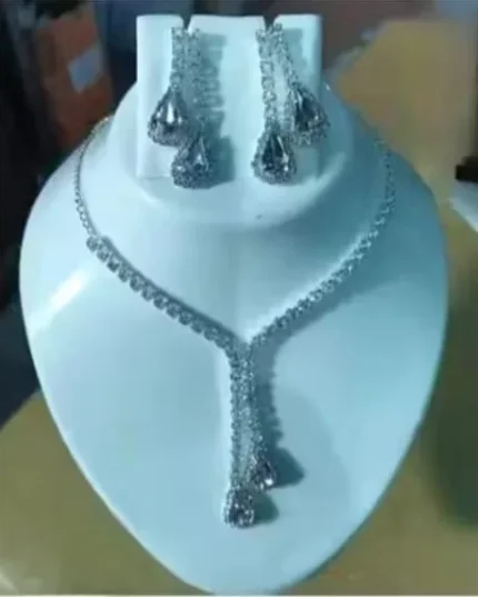 silver american diamond lariat necklace set wholesale