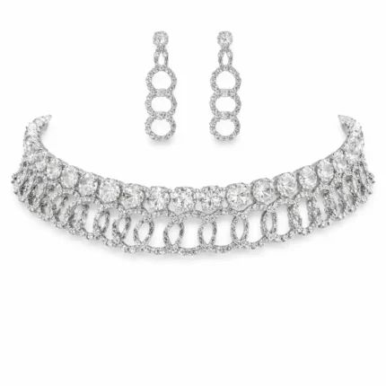 silver diamond choker necklace set wholesale