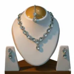silver teardrop crystal bridal necklace set wholesale with maang tikka