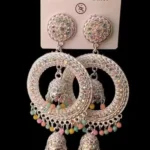 oxidised silver chandbali jhumka earrings with colorful beads