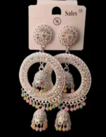 oxidised silver chandbali jhumka earrings with colorful beads