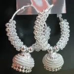 silver oxidised hoop jhumka earrings traditional design for women