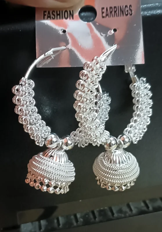 silver oxidised hoop jhumka earrings traditional design for women