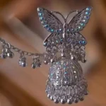 oxidised silver butterfly jhumka earrings with chain and ghungroo