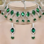 green stone choker necklace set with earrings silver plated bridal jewellery