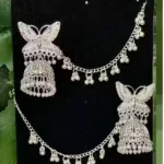 silver butterfly jhumka earrings with sahare chain traditional party wear jewellery