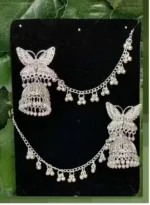 silver butterfly jhumka earrings with sahare chain traditional party wear jewellery