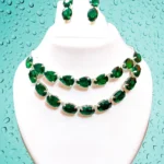 green stone double layer necklace set with earrings party wear jewellery