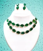 green stone double layer necklace set with earrings party wear jewellery