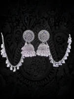 oxidised silver jhumka earrings with chain traditional jewellery