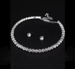 silver american diamond choker necklace set with stud earrings
