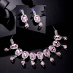 pink american diamond necklace set with drop earrings