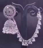 oxidised jhumka earrings with chain sahara design