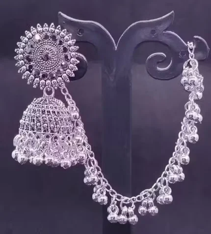 oxidised jhumka earrings with chain sahara design