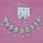 pink crystal necklace set with earrings