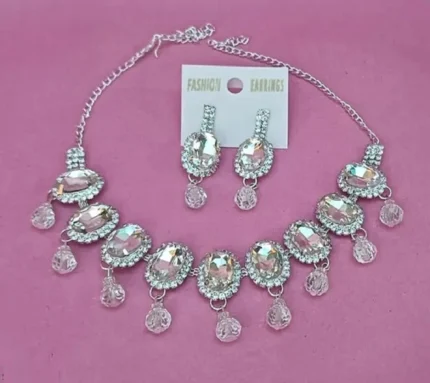 pink crystal necklace set with earrings