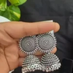 oxidised silver big jhumka earrings