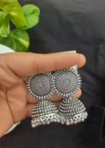 oxidised silver big jhumka earrings