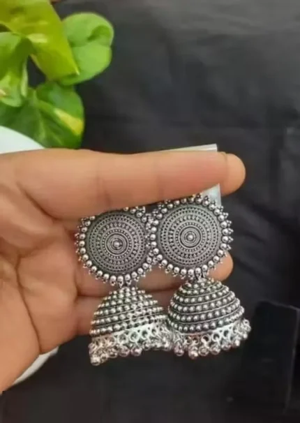 oxidised silver big jhumka earrings