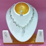 crystal teardrop necklace set with earrings and maang tikka